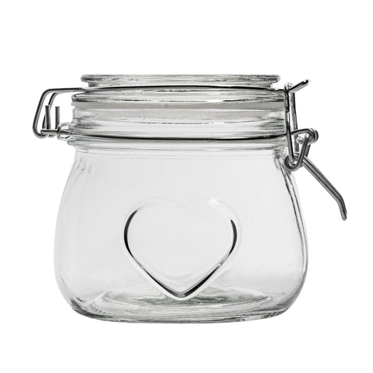 500ml Air tight Overnight oats Glass Storage Jar with Embossed Heart Detail