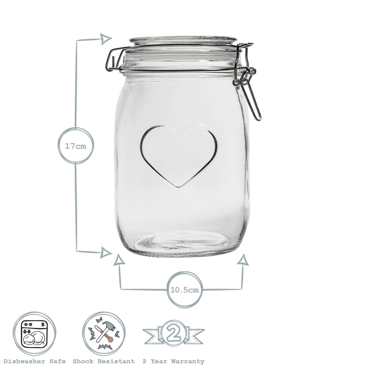 3pc Glass Storage Air tight Jar Set with Embossed Heart Detail