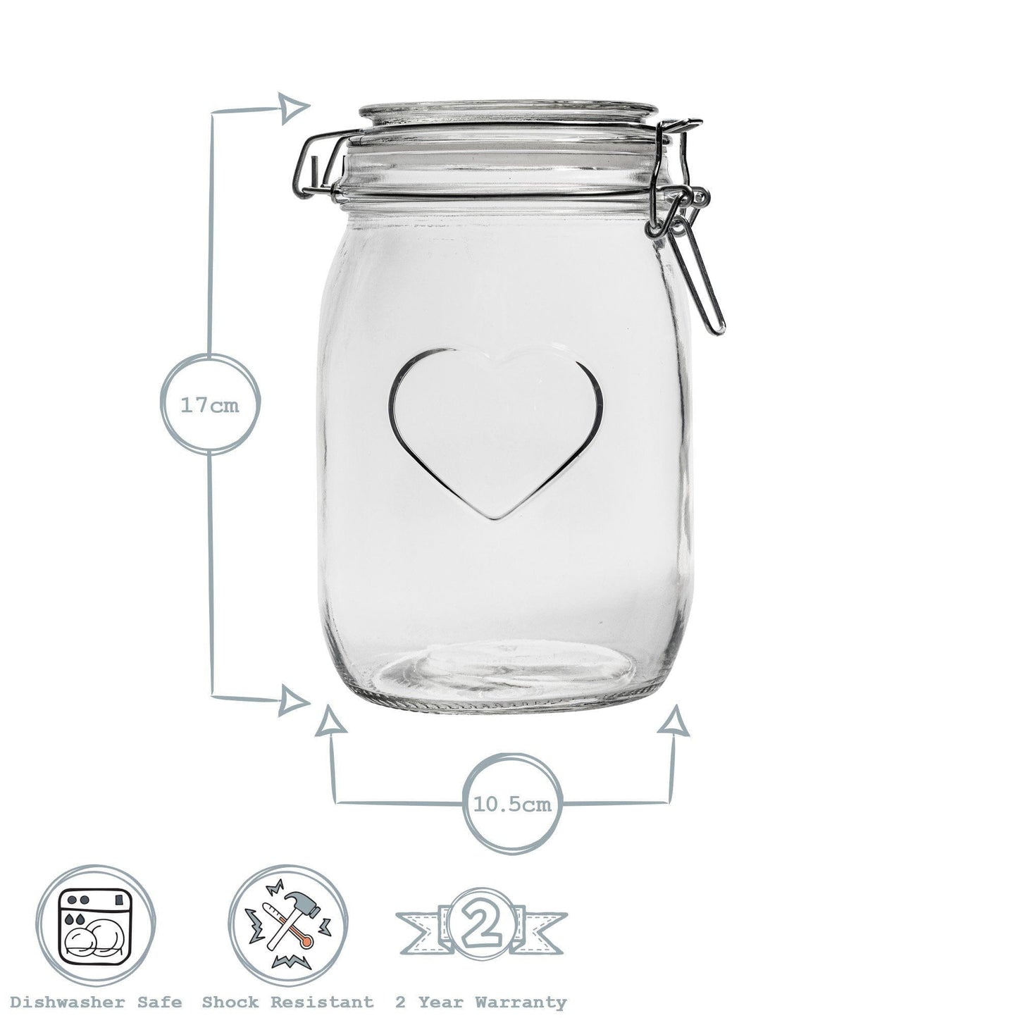 3pc Glass Storage Air tight Jar Set with Embossed Heart Detail