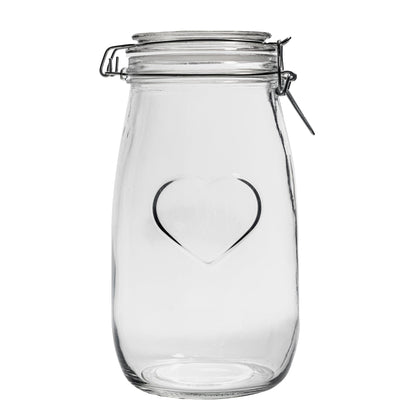 1.5L Air tight Glass Storage Jar with Embossed Heart Detail