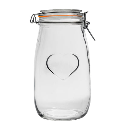1.5L Air tight Glass Storage Jar with Embossed Heart Detail