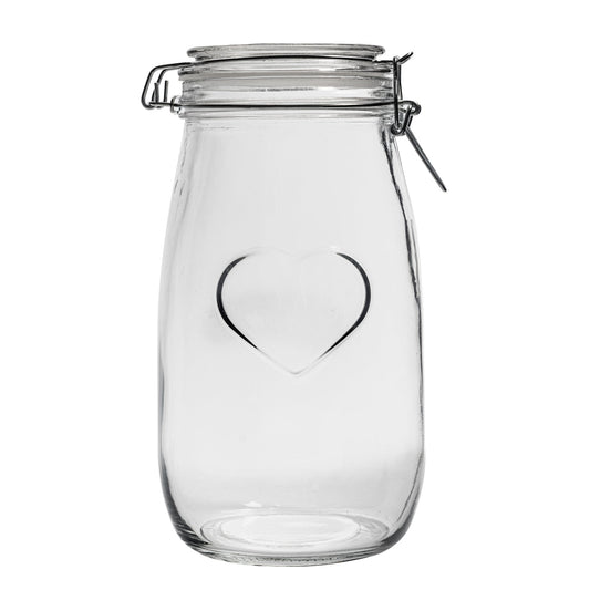 1.5L Air tight Glass Storage Jar with Embossed Heart Detail