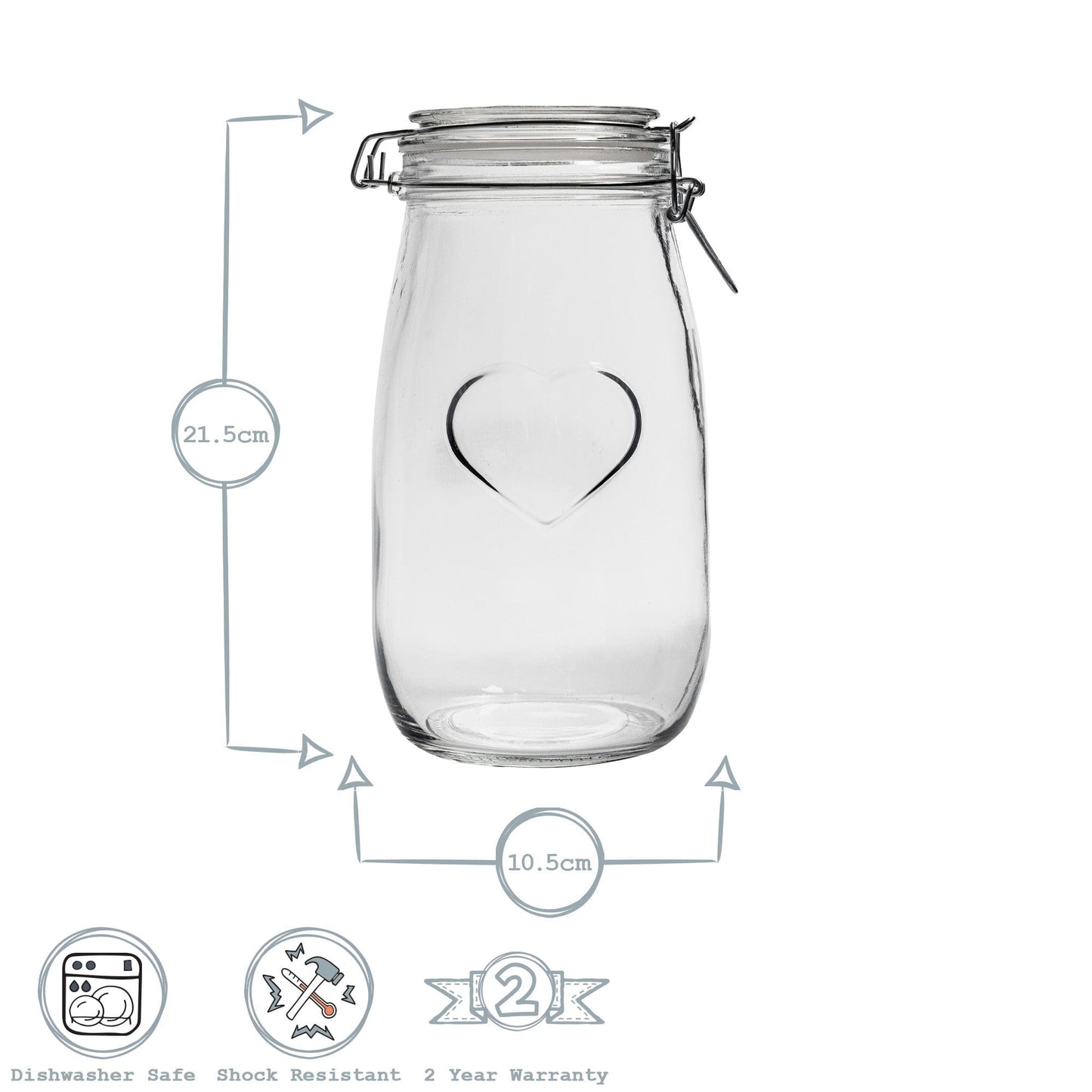 1.5L Air tight Glass Storage Jar with Embossed Heart Detail