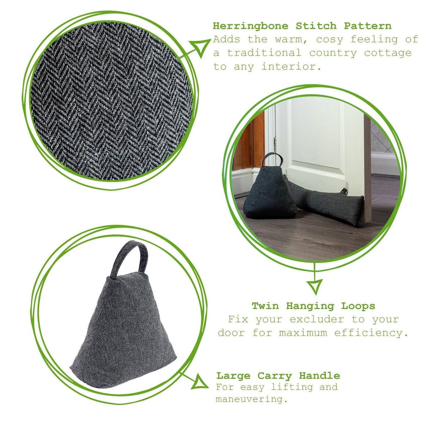 Herringbone Door Stop & Draught Excluder Set - Triangle