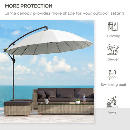 3M Cantilever Umbrella 18 Ribs & Vents Adjustable Angle for Patio Cream White