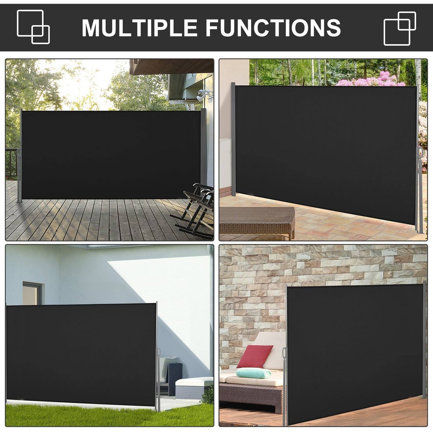 Retractable Sun Side Awning Screen Fence Patio Garden Wall Balcony Screening Panel Outdoor Blind Privacy Divider 3x1.6M