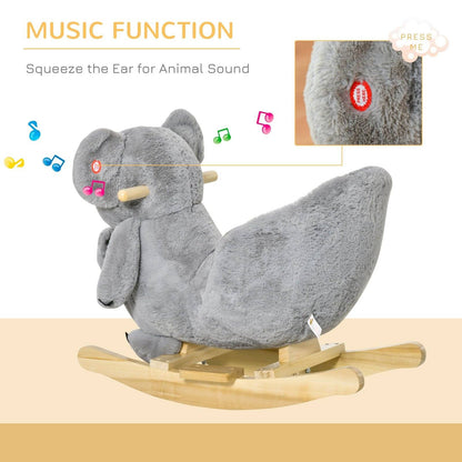 Homcom Kids Plush Ride-On Rocking Horse Koala-Shaped Toy Rocker With Gloved Doll Grey