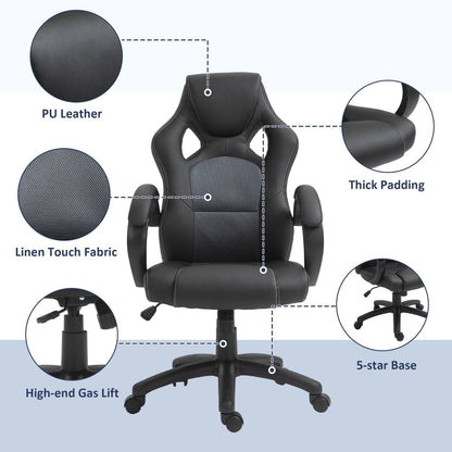 High-Back Office Chair Faux Leather Swivel Computer Desk Chair For Home Office With Wheels Armrests Black