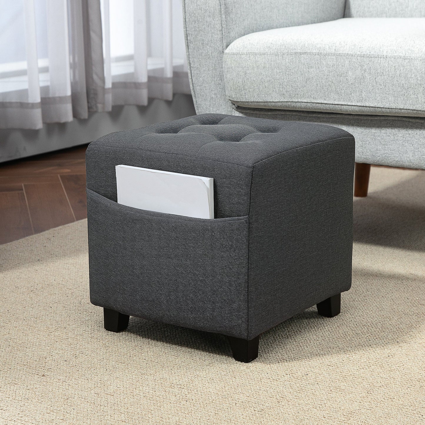 HOMCOM Small Footstool Square Ottoman with Padded Seat for Living Room Grey