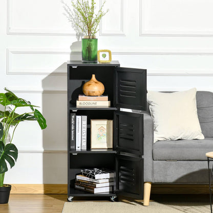 Rolling Storage Cabinet 3-Tier Mobile File Cabinet with Wheels & Metal Doors for Home Office