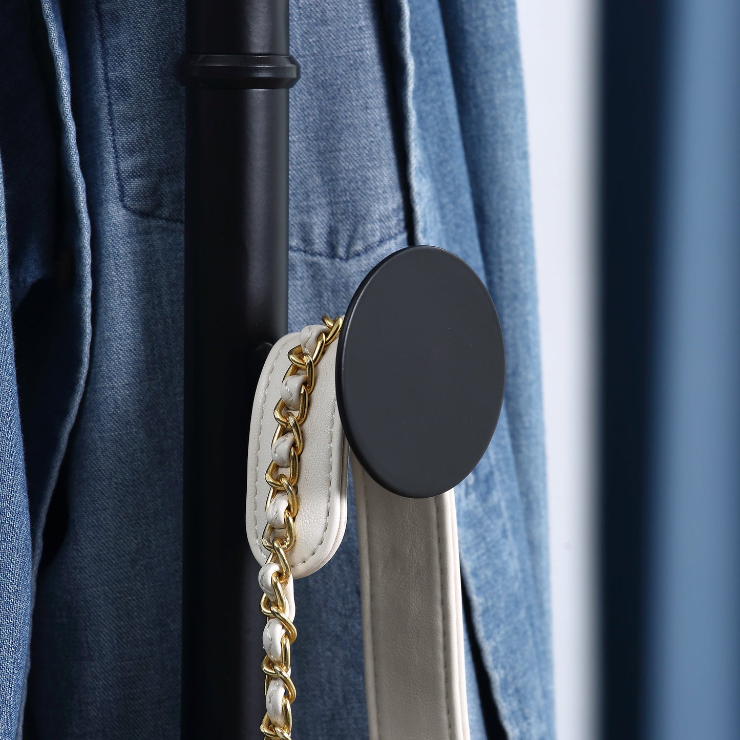 Slimline Metal Coat Stand With Round Hooks - Black