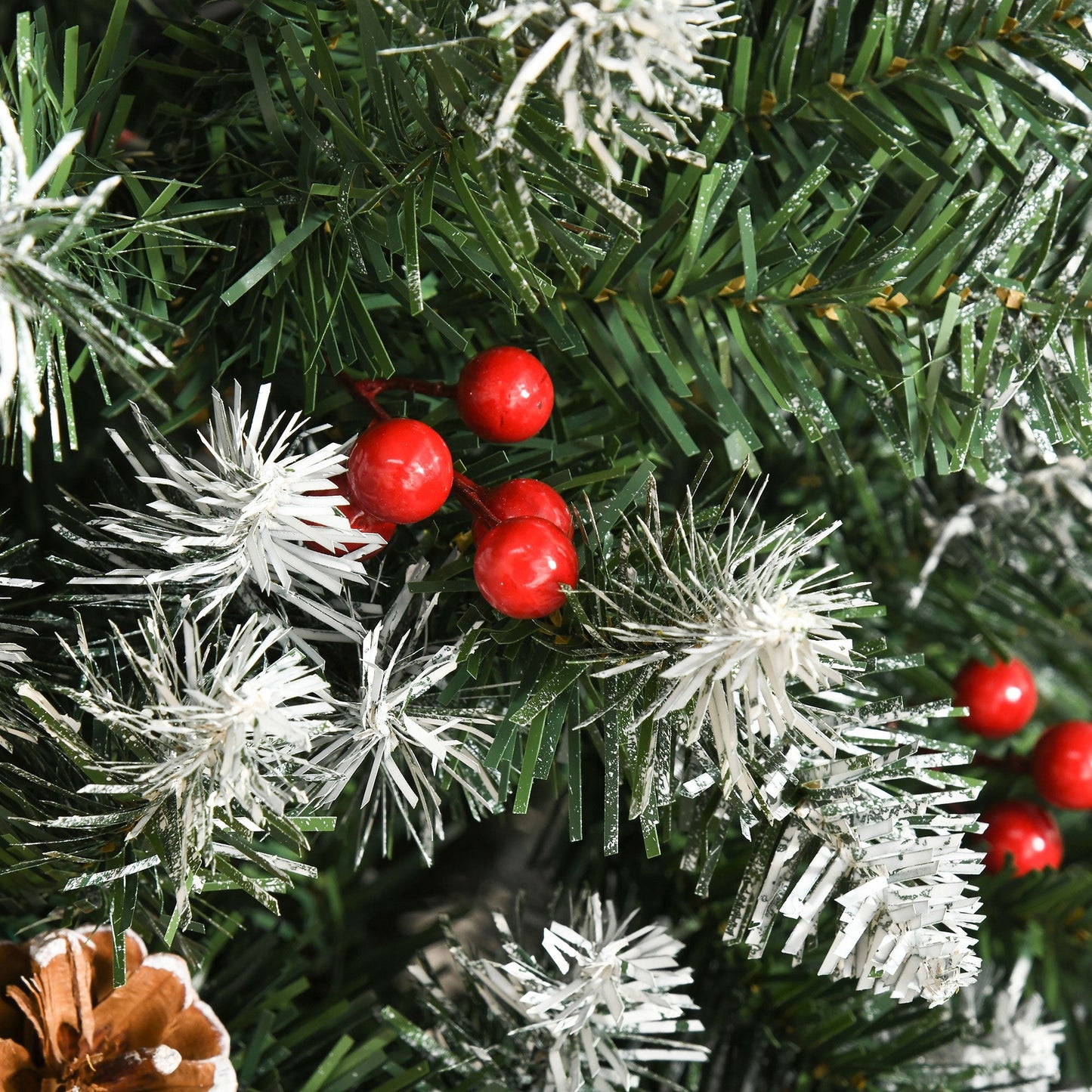 6FT Artificial Christmas Tree Foldable Feet Xmas Pencil Tree with Red Berries and Pinecones