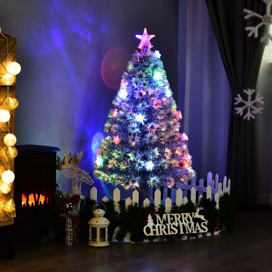 Homcom 4FT Artificial Fibre Optic Christmas Tree Seasonal Decoration with LED Lights Pre-Lit Easy Store White Blue