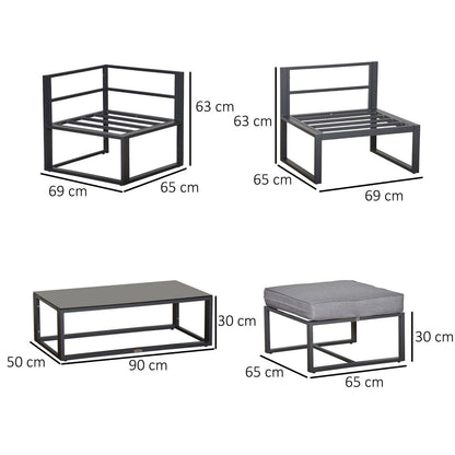 5-Pieces Outdoor Patio Furniture Set with Glass End Table Padded Cushion Grey