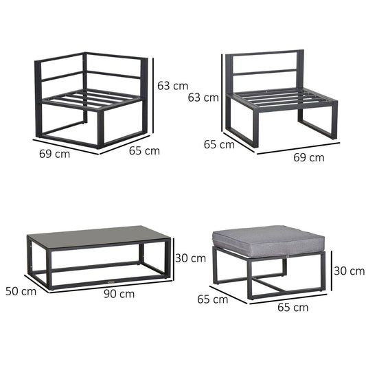 5-Pieces Outdoor Patio Furniture Set with Glass End Table Padded Cushion Grey
