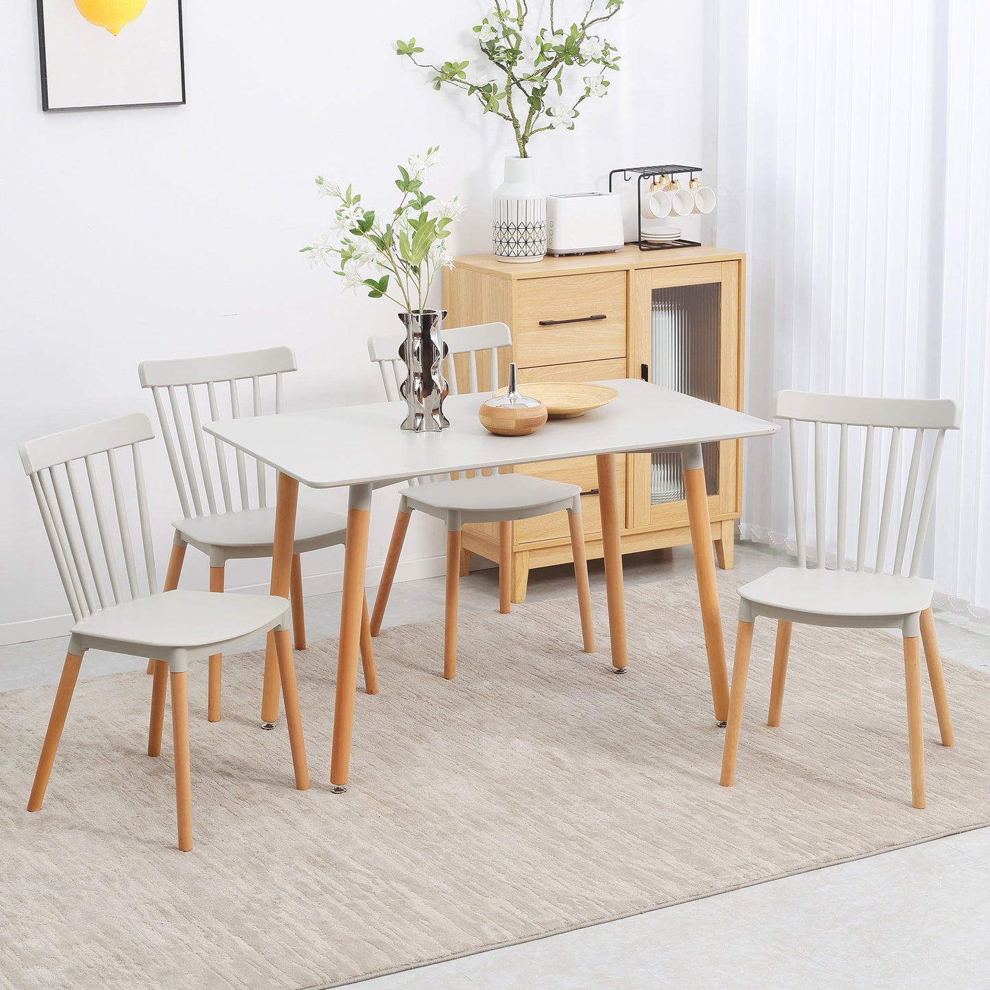 HOMCOM 5 Piece Dining Table and Chairs Set with Wood Legs for Small Spaces
