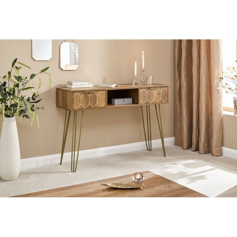 Orleans Console Table Natural 1 Shelf 2 Drawers