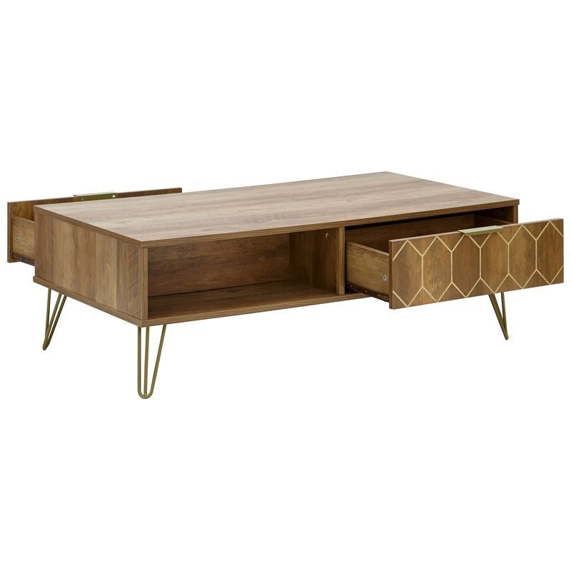 Orleans Coffee Table Natural 2 Shelves 2 Drawers