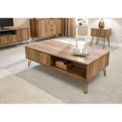 Orleans Coffee Table Natural 2 Shelves 2 Drawers
