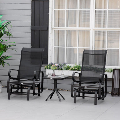 3-Piece Metal Outdoor Gliding Rocking Chair With Tea Table Patio Garden Comfortable Swing Chair Black