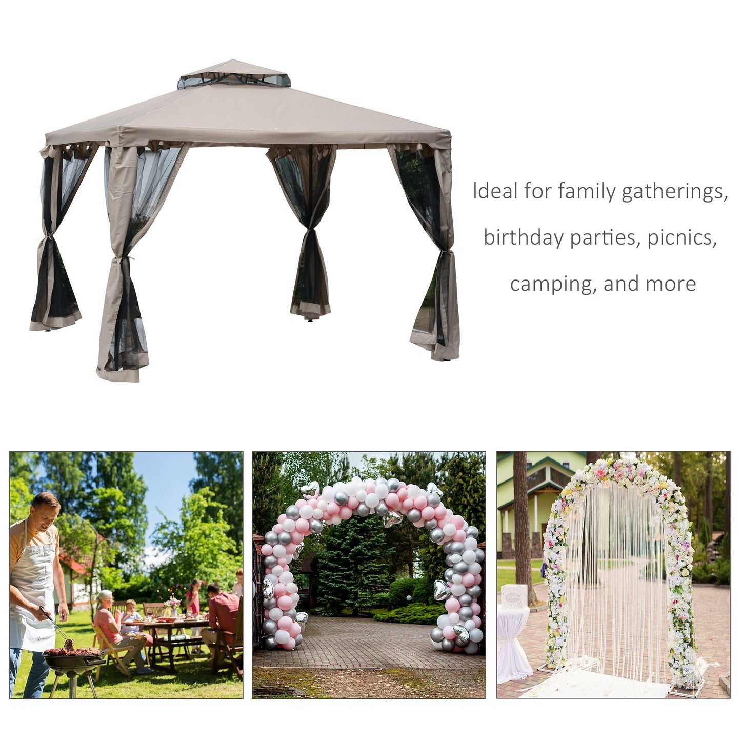 2.95X295 Garden Gazebo with Taupe Curtains