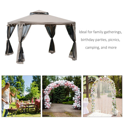 2.95X295 Garden Gazebo with Taupe Curtains