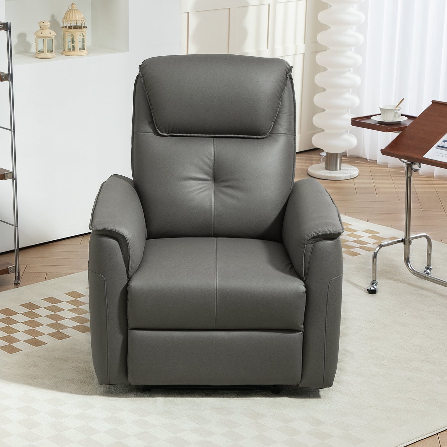 HOMCOM Recliner Armchair with Spring Cushion Adjustable Leg Rest Light Grey