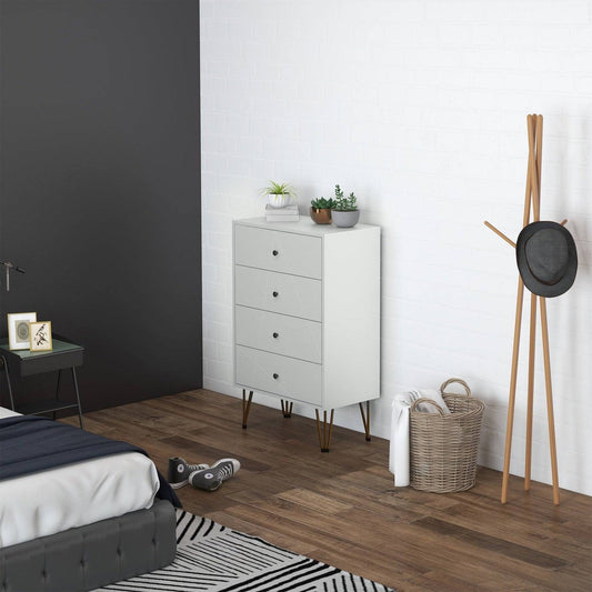 Tall Chest Of Drawers 4-Drawer Dresser For Bedroom Modern Storage Cabinets With Hairpin Legs White