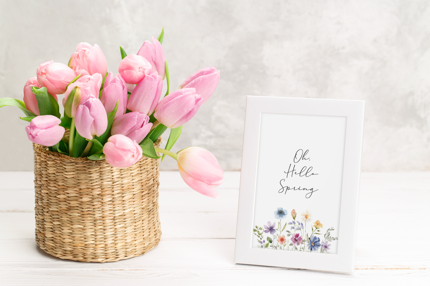 Oh Hello Spring Floral Border Spring Easter Seasonal Wall Home Decor Print