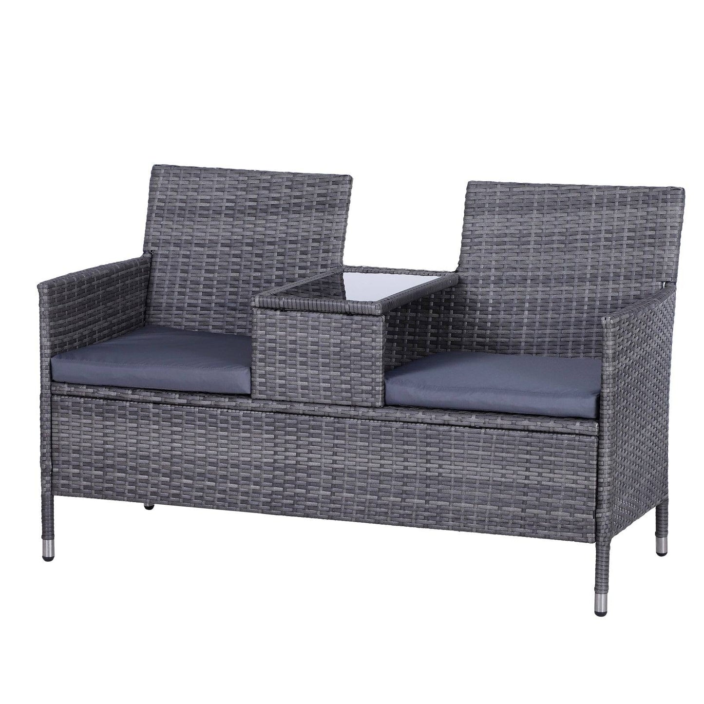 2 Seater PE Rattan Outdoor Garden Bench w/ Centre Table Grey