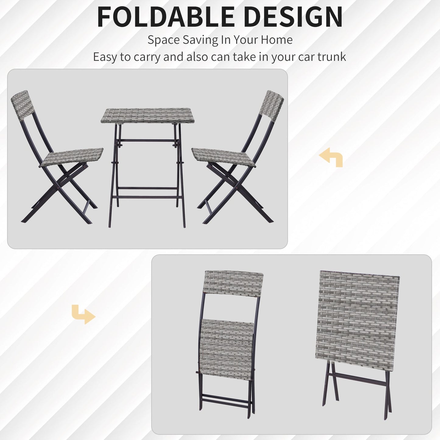 2 Seater Chair Bistro Set Garden Patio Table & Chair Black Rattan Furniture Grey