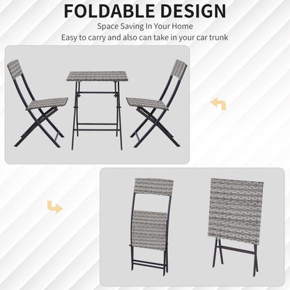 2 Seater Chair Bistro Set Garden Patio Table & Chair Black Rattan Furniture Grey