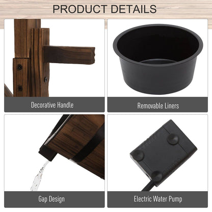 Outsunny Wooden Garden Wishing Well Fountain Barrel Waterfall Rustic Wood With Pump Garden Décor Ornament