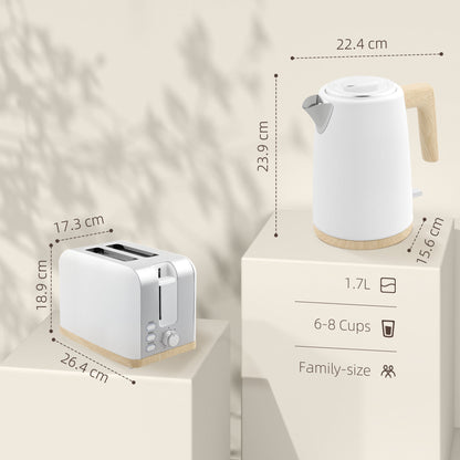HOMCOM 1.7L Electric Fast Boil Kettle and 2 Slice Toaster Set, White