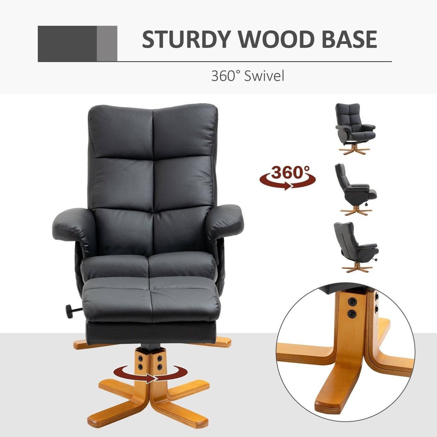 Homcom Faux Leather Swivel Recliner Chair with Footstool