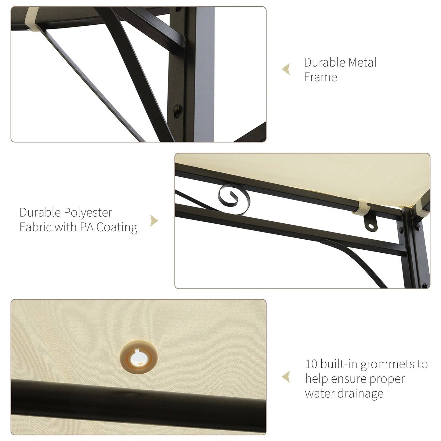 3 x 2.5m Patio Metal Gazebo Door Window Awning Wall Mount Canopy Outdoor Sunshade with Extended Shelter Cream White