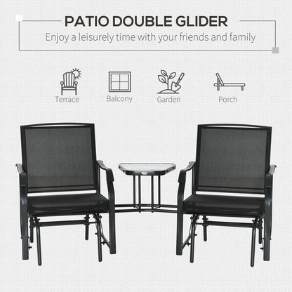 Garden Double Glider Rocking Chairs Metal Gliding Love Seat with Middle Table Conversation Set Patio Backyard Relax Outdoor Furniture Black