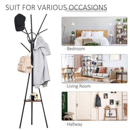Free Standing Metal Coat Rack Stand 9 Hooks With Shelf In Brown