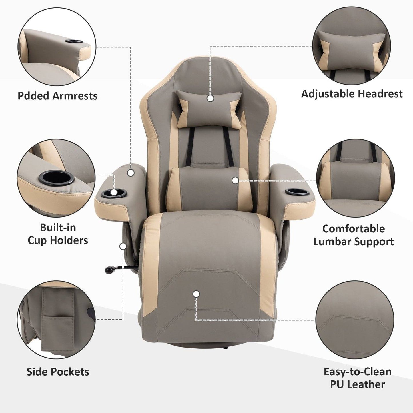 Manual Recliner Armchair PU Leather Lounge Chair w/ Adjustable Leg Rest