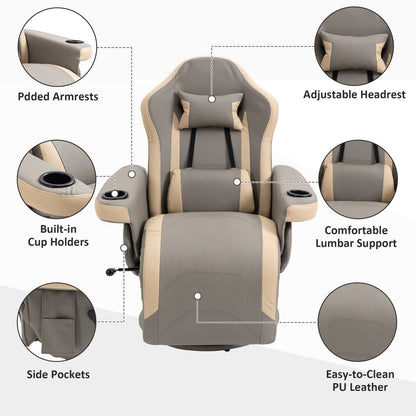 Manual Recliner Armchair PU Leather Lounge Chair w/ Adjustable Leg Rest