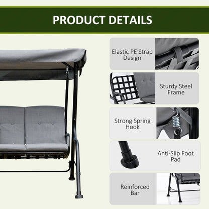 Outdoor 3-person Metal Porch Swing Chair Bench