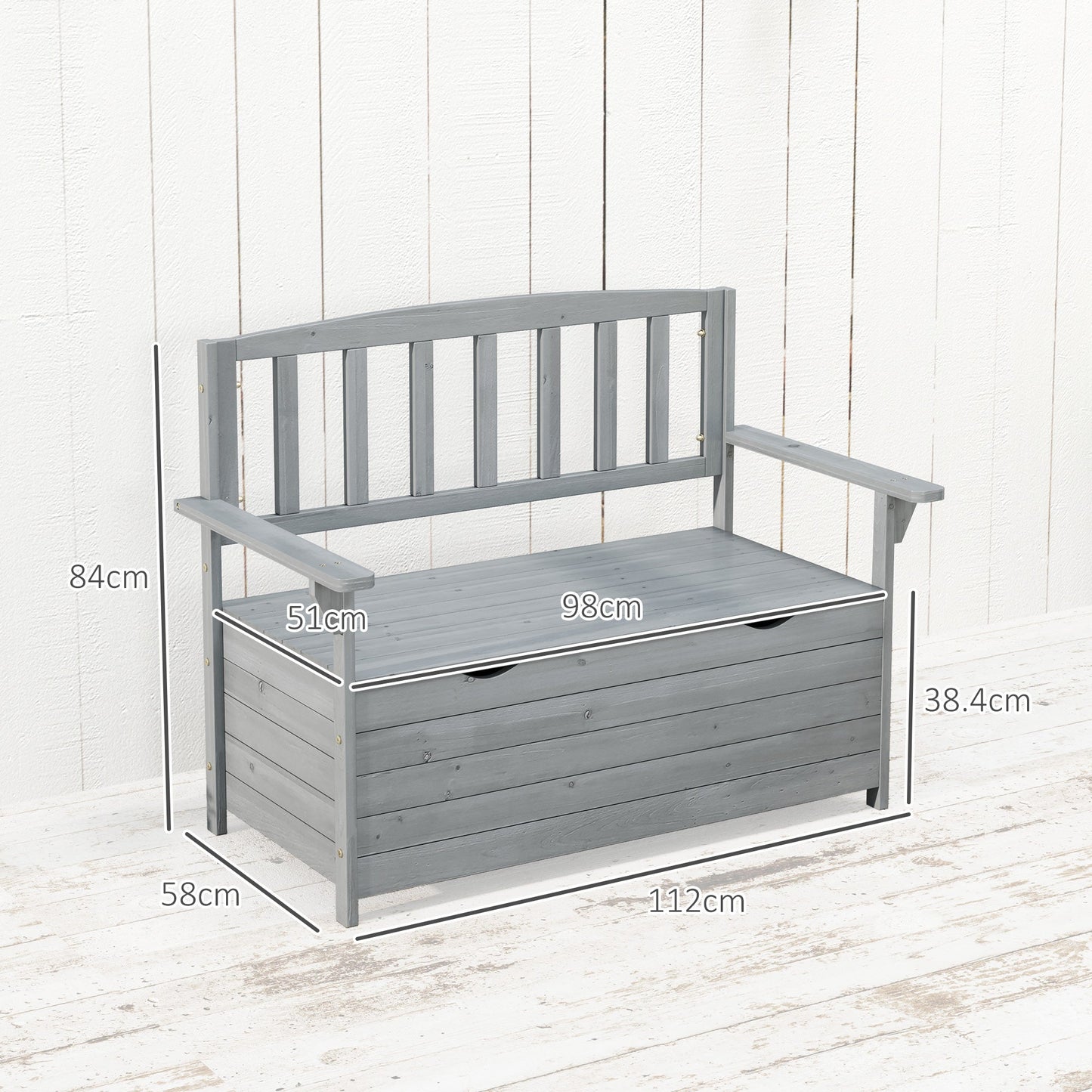 Outsunny Garden Storage Bench, 2 Seater Fir Wood Outdoor Bench, Dark Grey