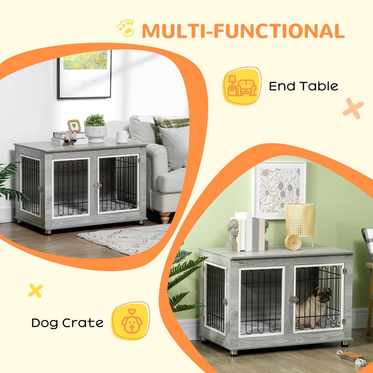 PawHut Dog Crate Furniture Side End Table with Soft Washable Cushion
