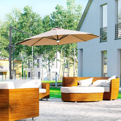 3M LED Cantilever Parasol Outdoor Sun Umbrella w/ Base Solar Lights Brown
