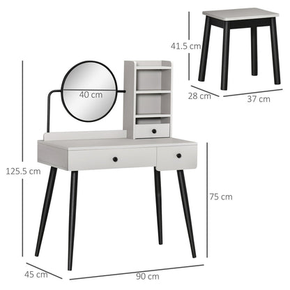 Dressing Table Set with Mirror and Stool