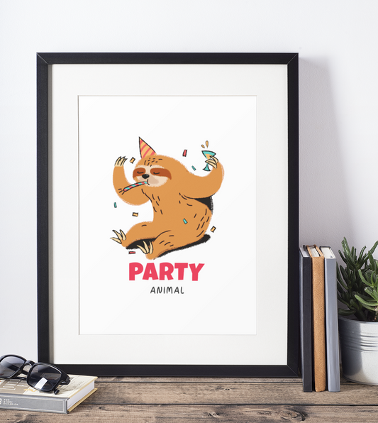 Party Animal Sloth Humorous Home Wall Decor Print