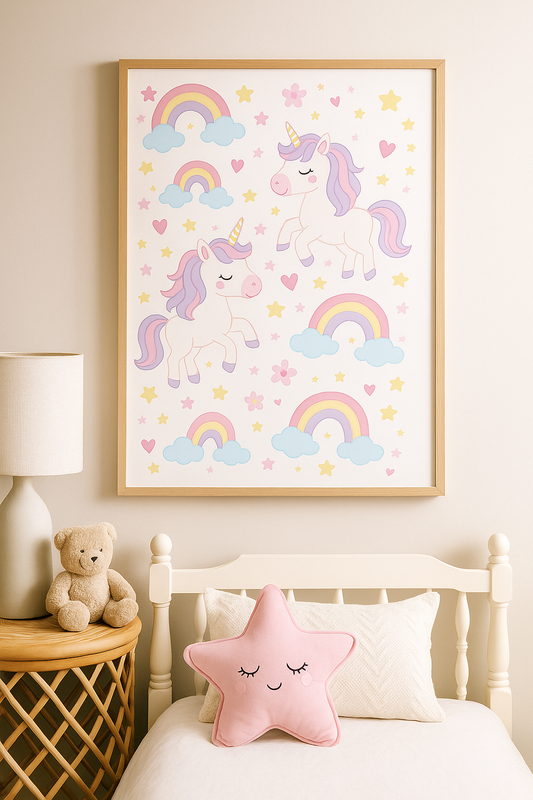 Pastel Unicorn Dreams – Rainbow Nursery Wall Art for Girls