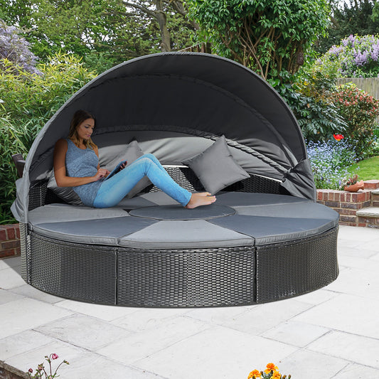 4-Pieces PE Rattan Garden Daybed Set