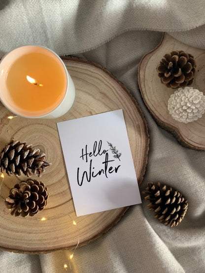 Hello Winter Brush Snowy Pine Winter Christmas Seasonal Wall Home Decor Print