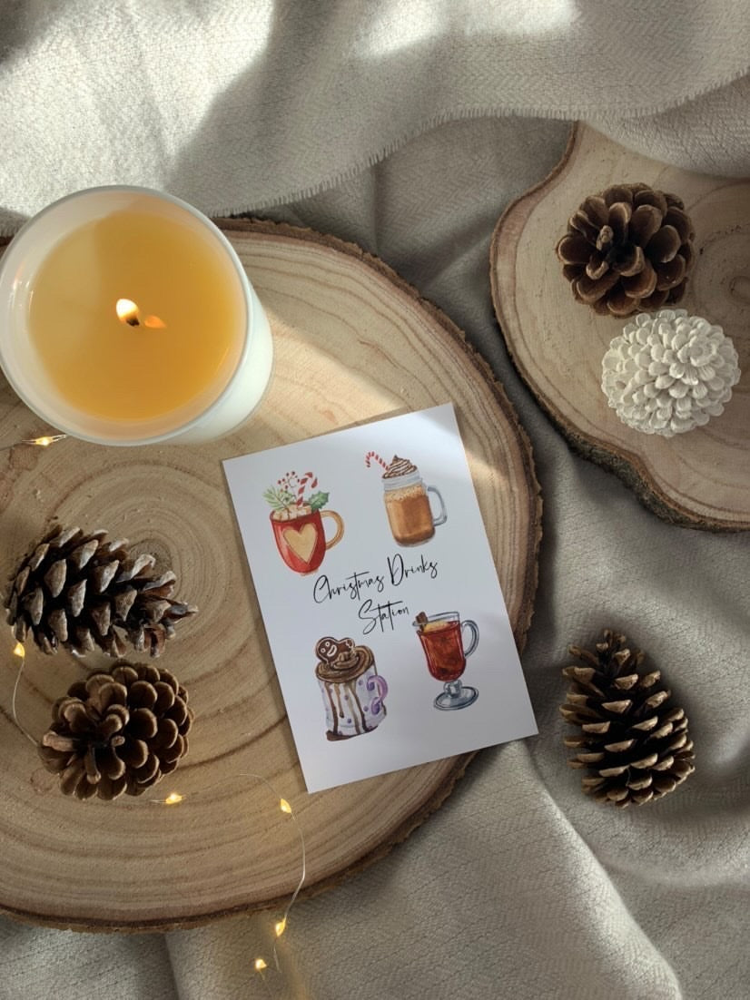 Christmas Drinks Station Winter Christmas Seasonal Wall Home Decor Print